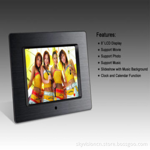 8-inch metal brushed digital photo frame with high resolution, auto copy/play HD video